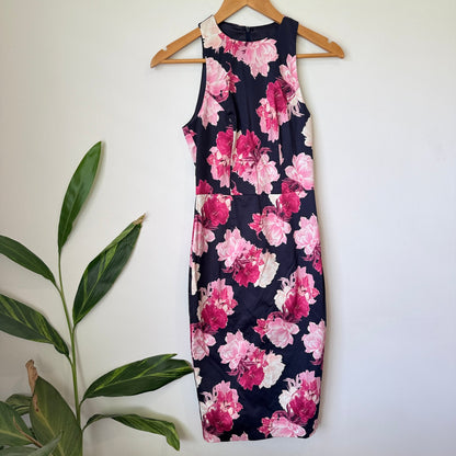 Portmans Navy & Pink Floral Sleeveless Pencil Dress Size 6