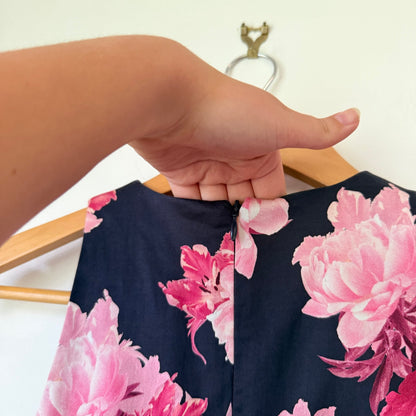Portmans Navy & Pink Floral Sleeveless Pencil Dress Size 6