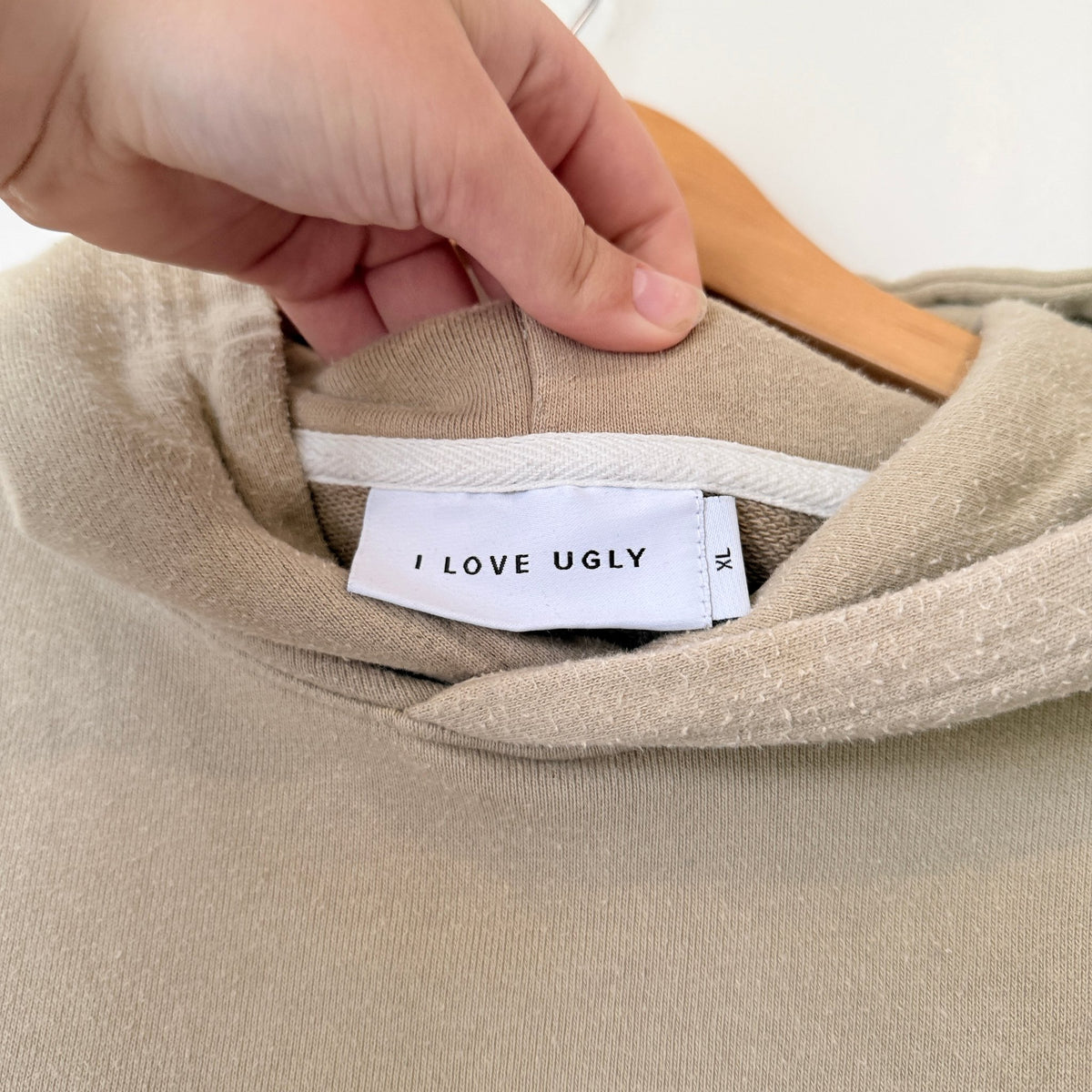 I Love Ugly Stone Beige Logo Hoodie Size XL