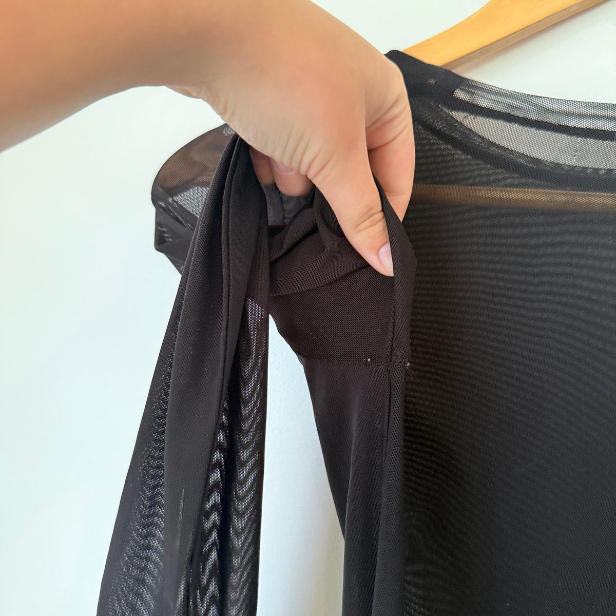 Black Sheer Mesh Long Sleeve Top Size U/Arm to U/Arm 46cm