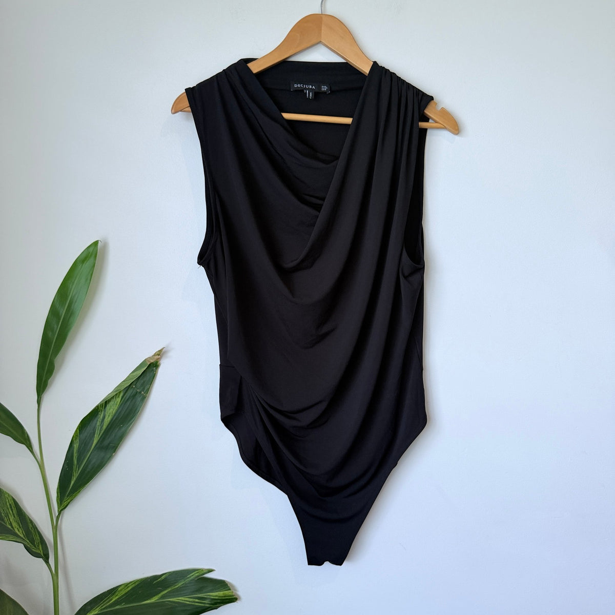 Decjuba Black Cowl Neck Draped Bodysuit Size XL