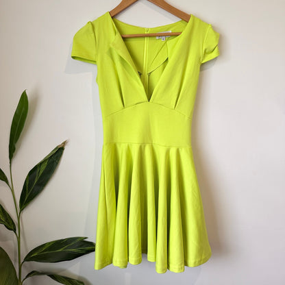 Lioness Lime Green Plunge Skater Dress Size 10 | U/Arm to U/Arm 38cm