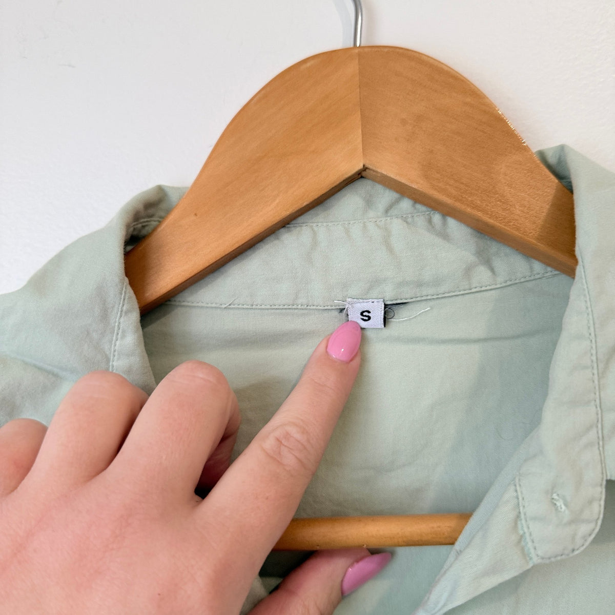 Sage Green Cotton Puff Sleeve Cropped Shirt Size S