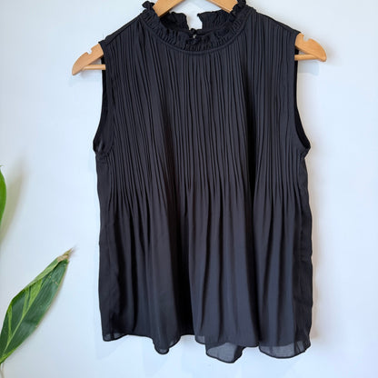 Black Pleated Frill Neck Sleeveless Top Size U/Arm to U/Arm 44cm