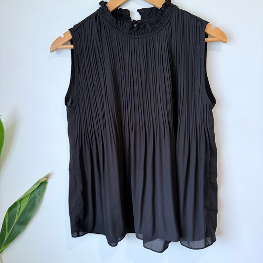 Black Pleated Frill Neck Sleeveless Top Size U/Arm to U/Arm 44cm