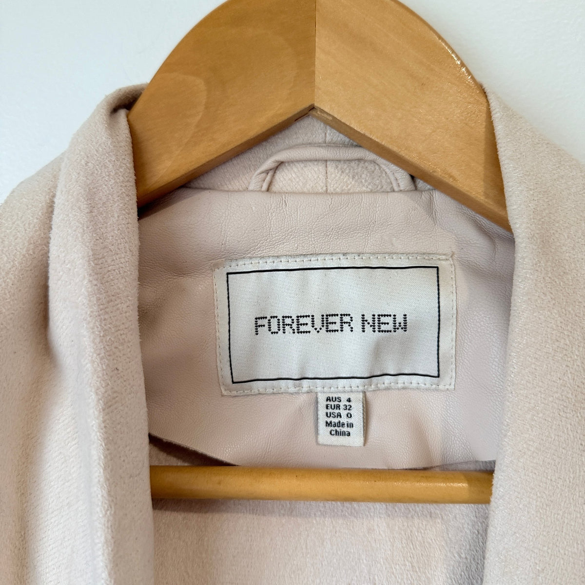 Forever New Blush Faux Leather Waterfall Jacket Size 4