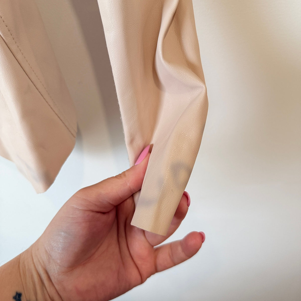 Forever New Blush Faux Leather Waterfall Jacket Size 4