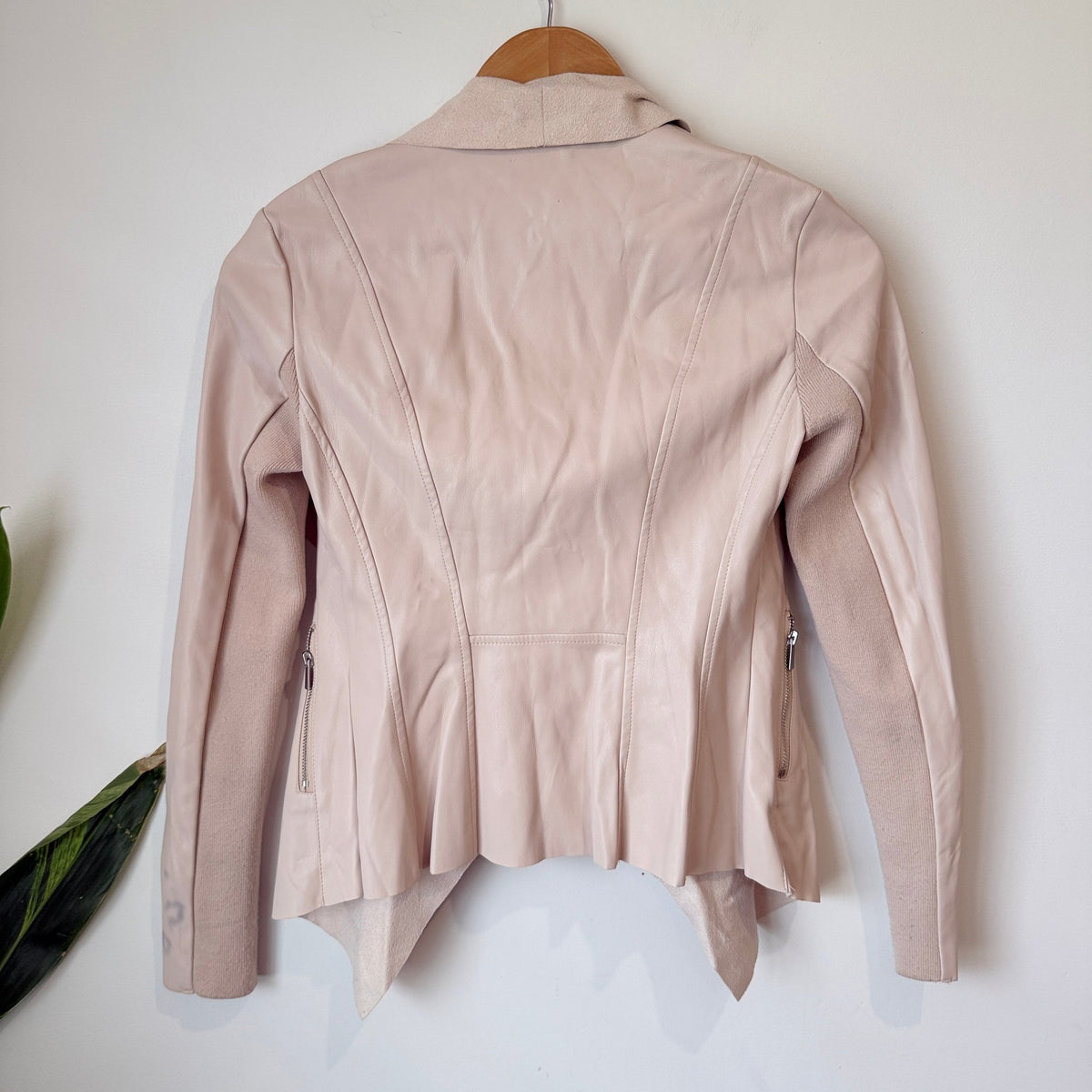 Forever New Blush Faux Leather Waterfall Jacket Size 4