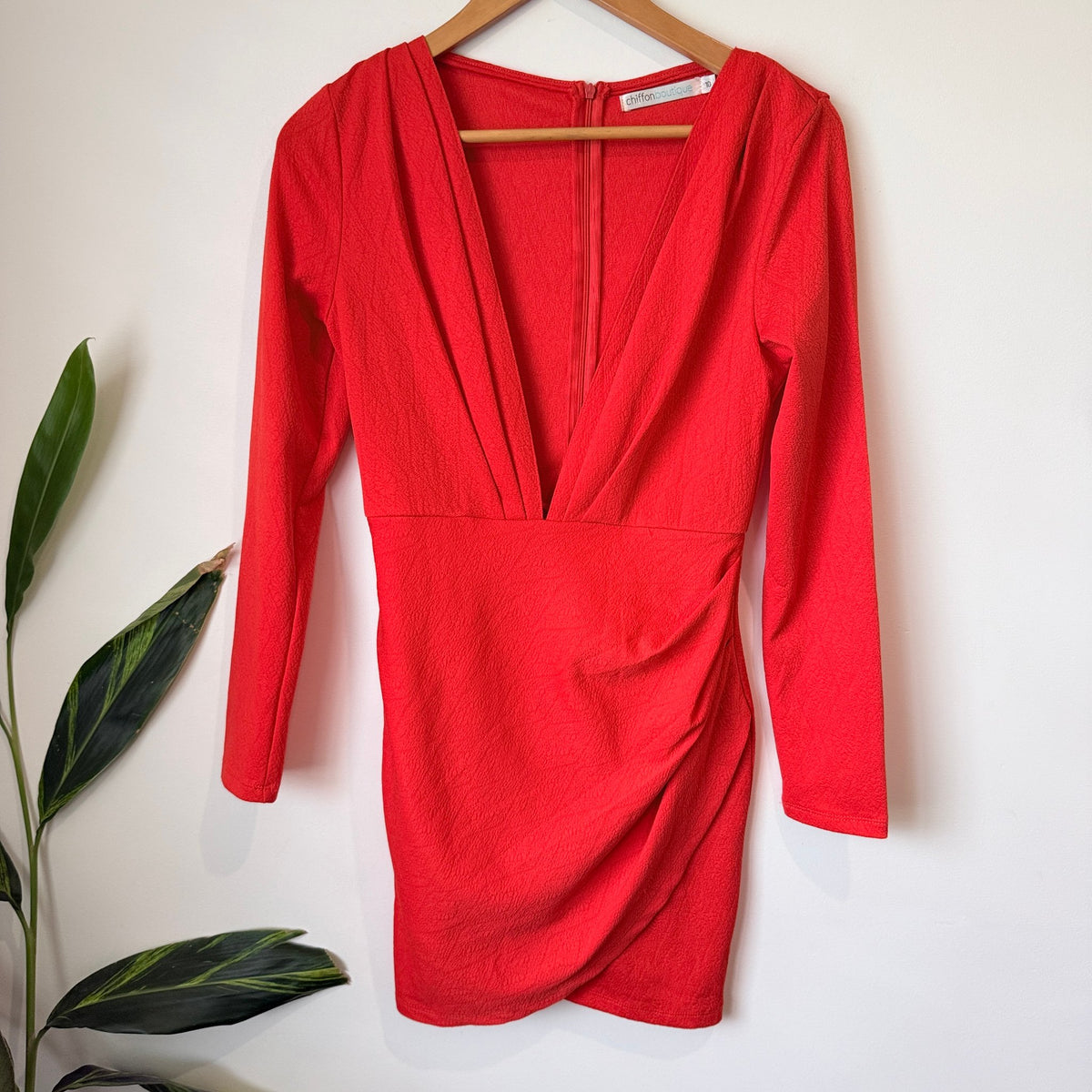 Chiffon Boutique Plunge Long Sleeve Wrap Mini Dress Size 10