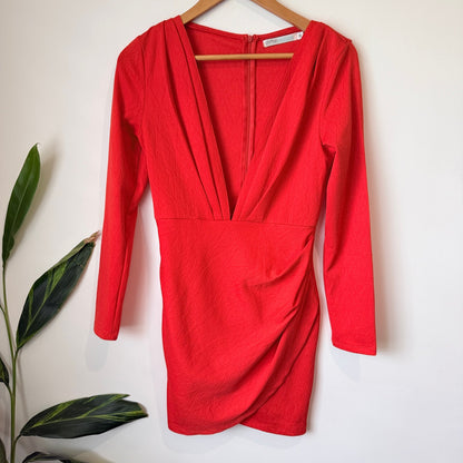 Chiffon Boutique Plunge Long Sleeve Wrap Mini Dress Size 10