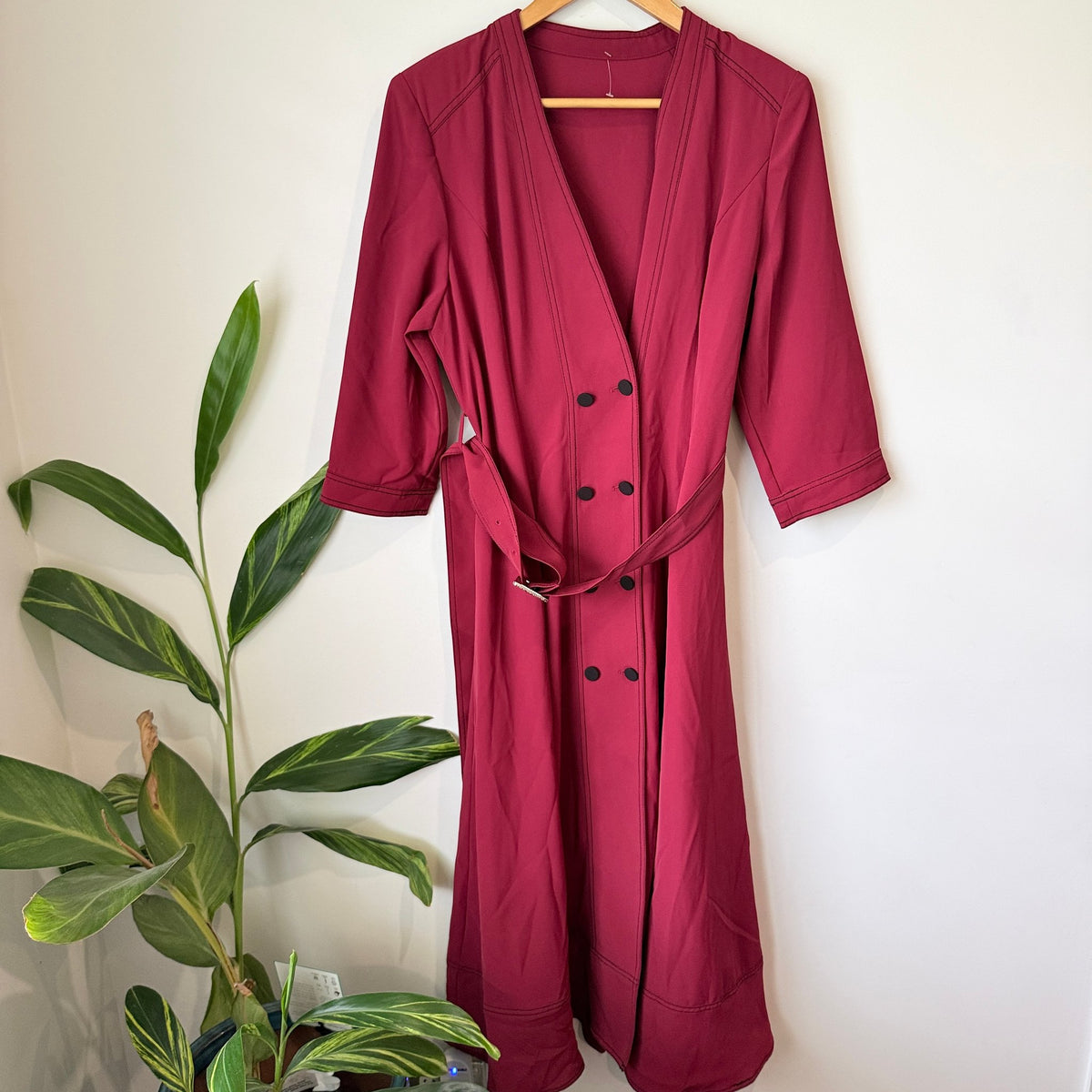 Raspberry Double Breasted Belted Midi Coat Dress | U/Arm to U/Arm 46cm