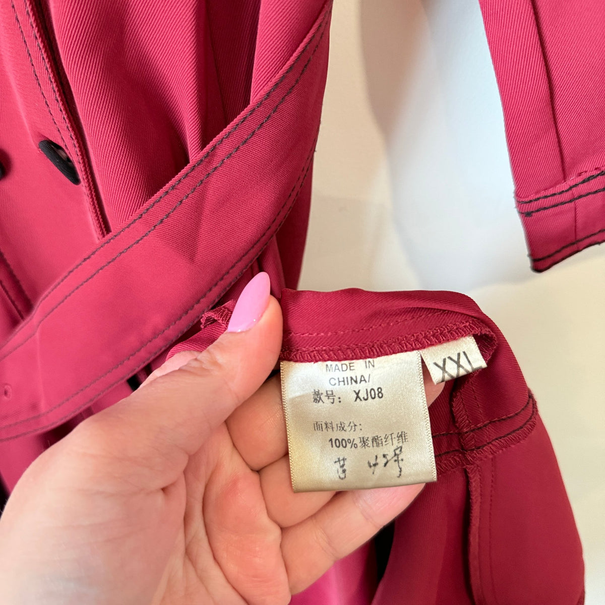Raspberry Double Breasted Belted Midi Coat Dress | U/Arm to U/Arm 46cm