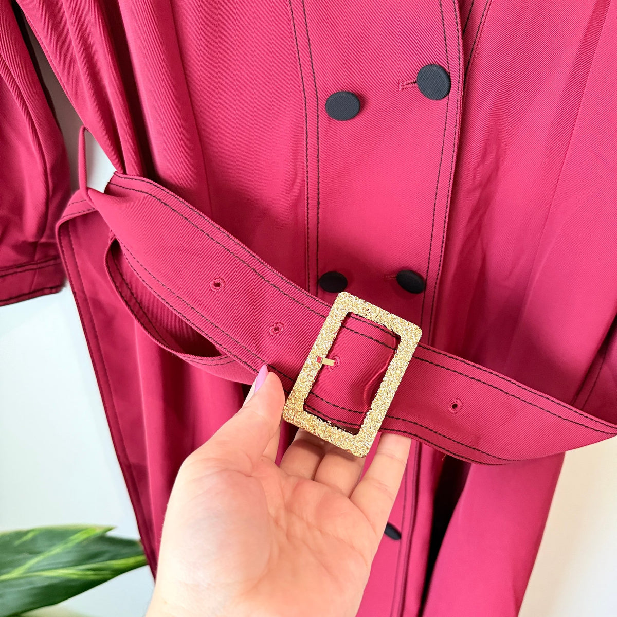 Raspberry Double Breasted Belted Midi Coat Dress | U/Arm to U/Arm 46cm
