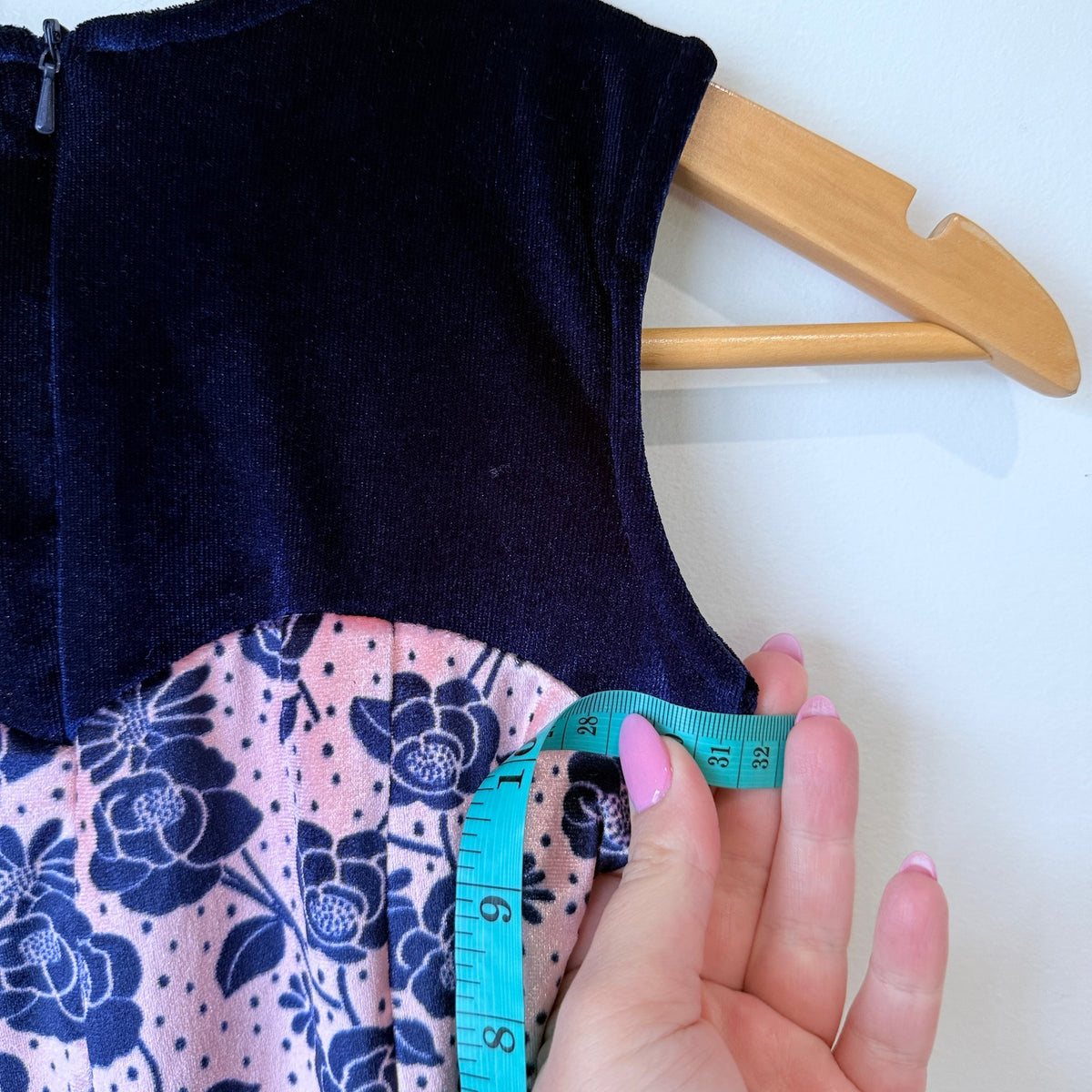 Frendee Girls Navy Velvet & Pink Floral Embellished Neck Jumpsuit Size 32 | U/Arm to U/Arm 31cm