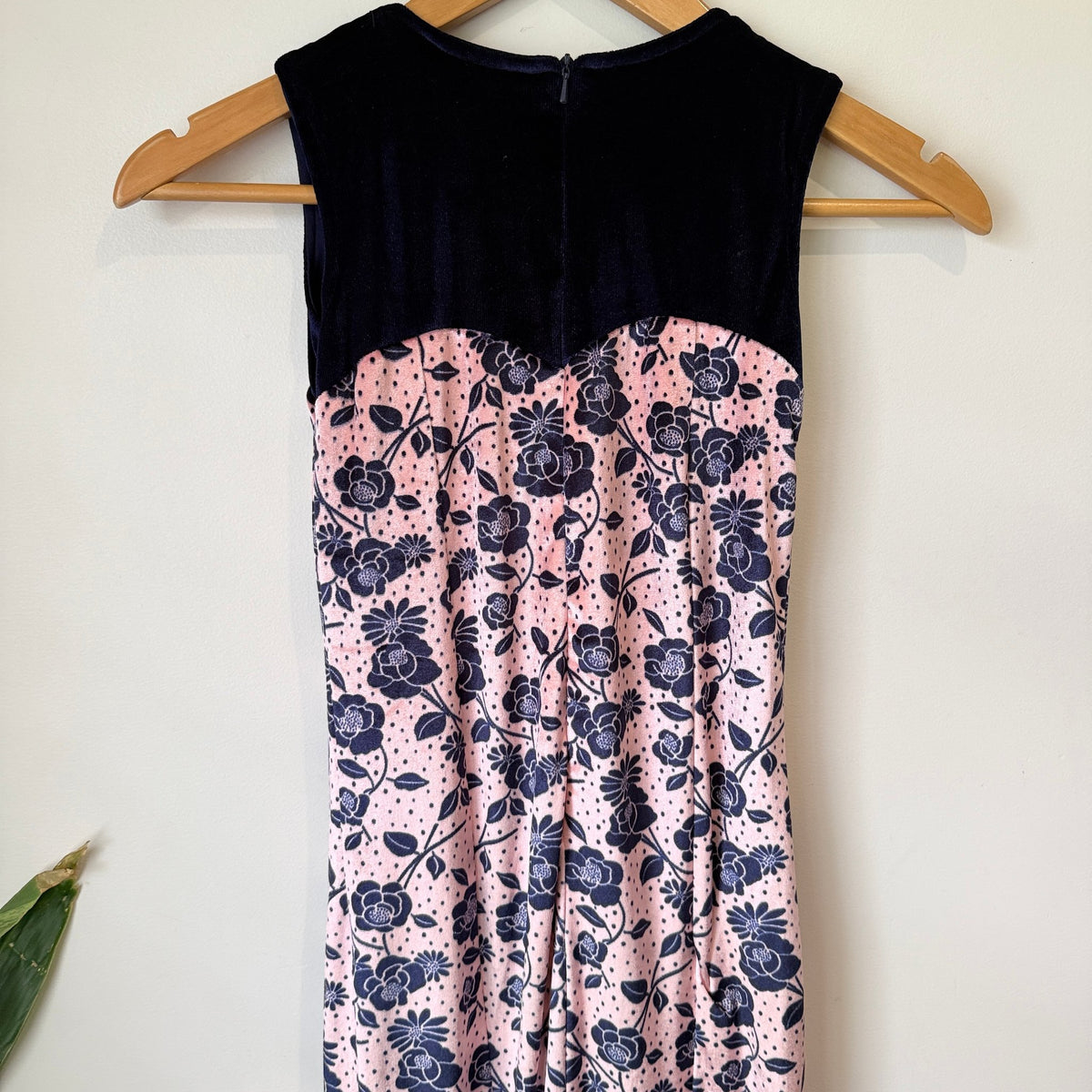Frendee Girls Navy Velvet & Pink Floral Embellished Neck Jumpsuit Size 32 | U/Arm to U/Arm 31cm