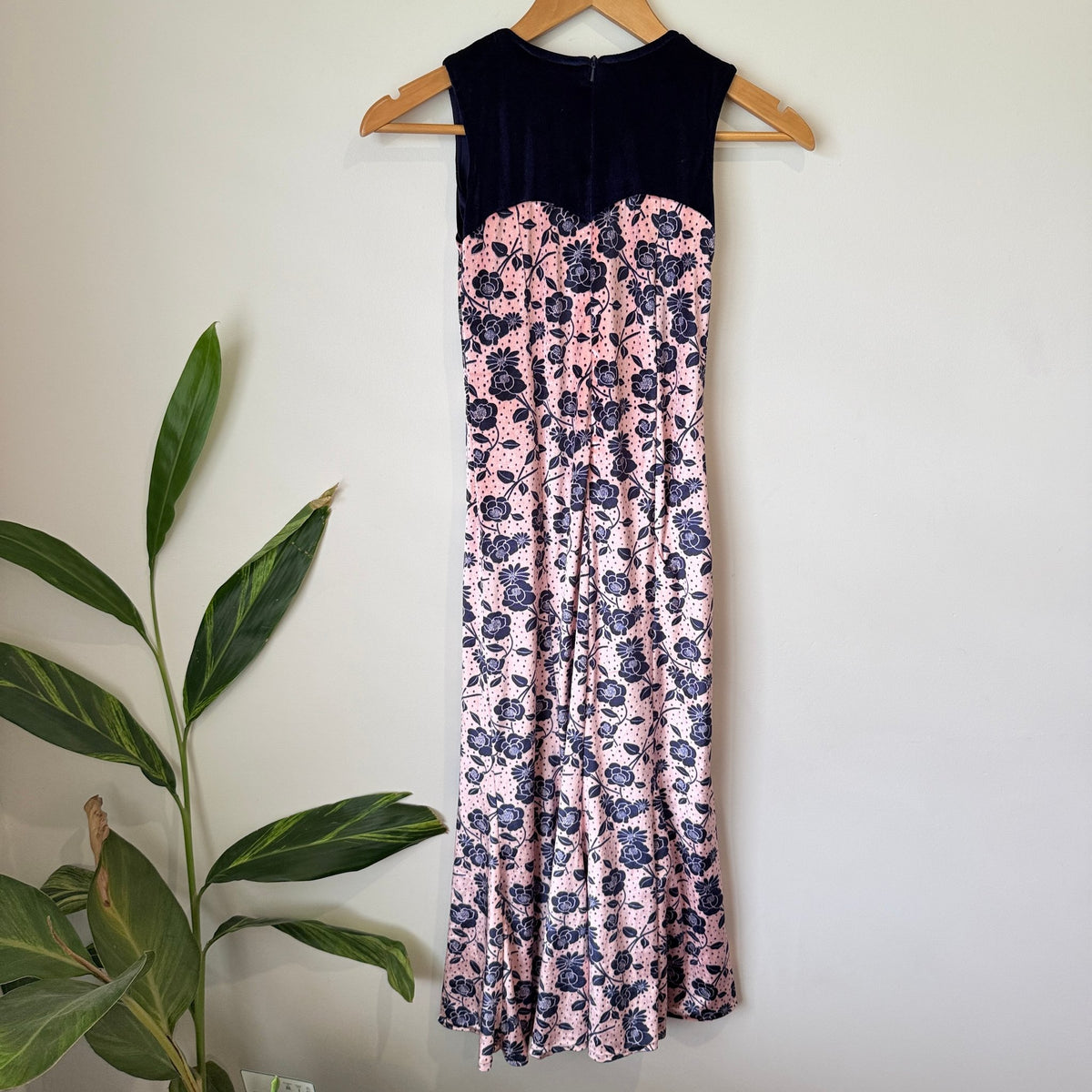 Frendee Girls Navy Velvet & Pink Floral Embellished Neck Jumpsuit Size 32 | U/Arm to U/Arm 31cm