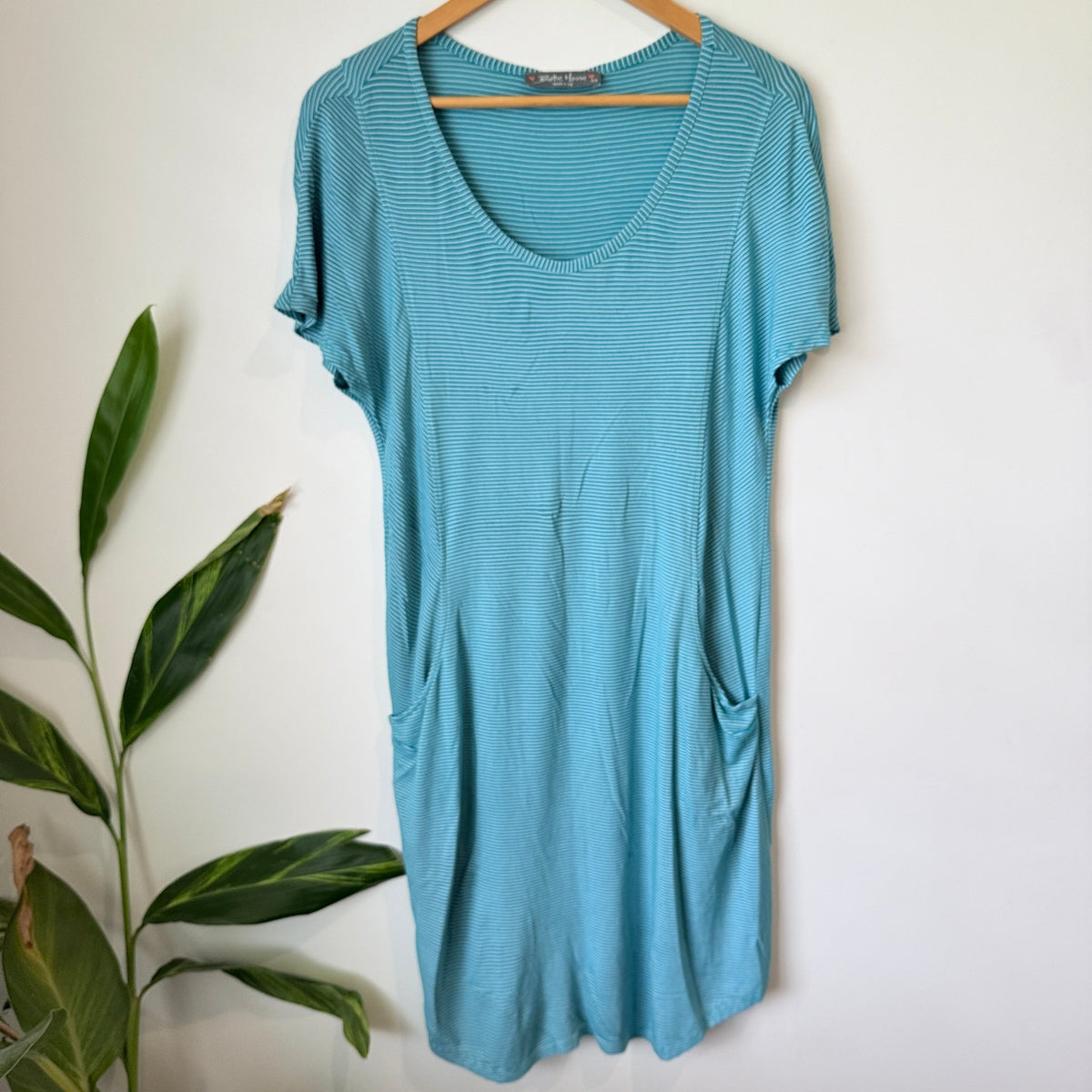 Bettie Monroe Teal Stripe Jersey Pocket Dress Size XS