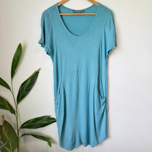 Bettie Monroe Teal Stripe Jersey Pocket Dress Size XS