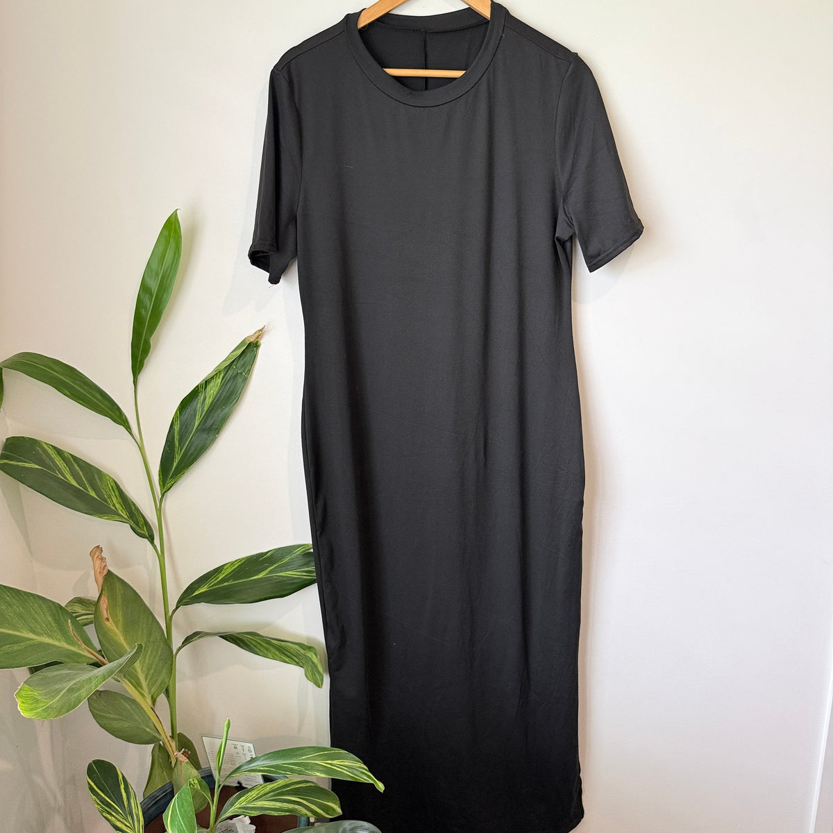Black Jersey T-Shirt Maxi Dress with Side Splits Size XL