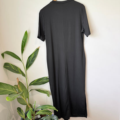 Black Jersey T-Shirt Maxi Dress with Side Splits Size XL