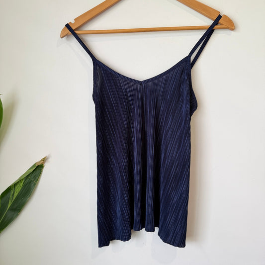 Boohoo Navy Plisse Cami Top Size UK 6