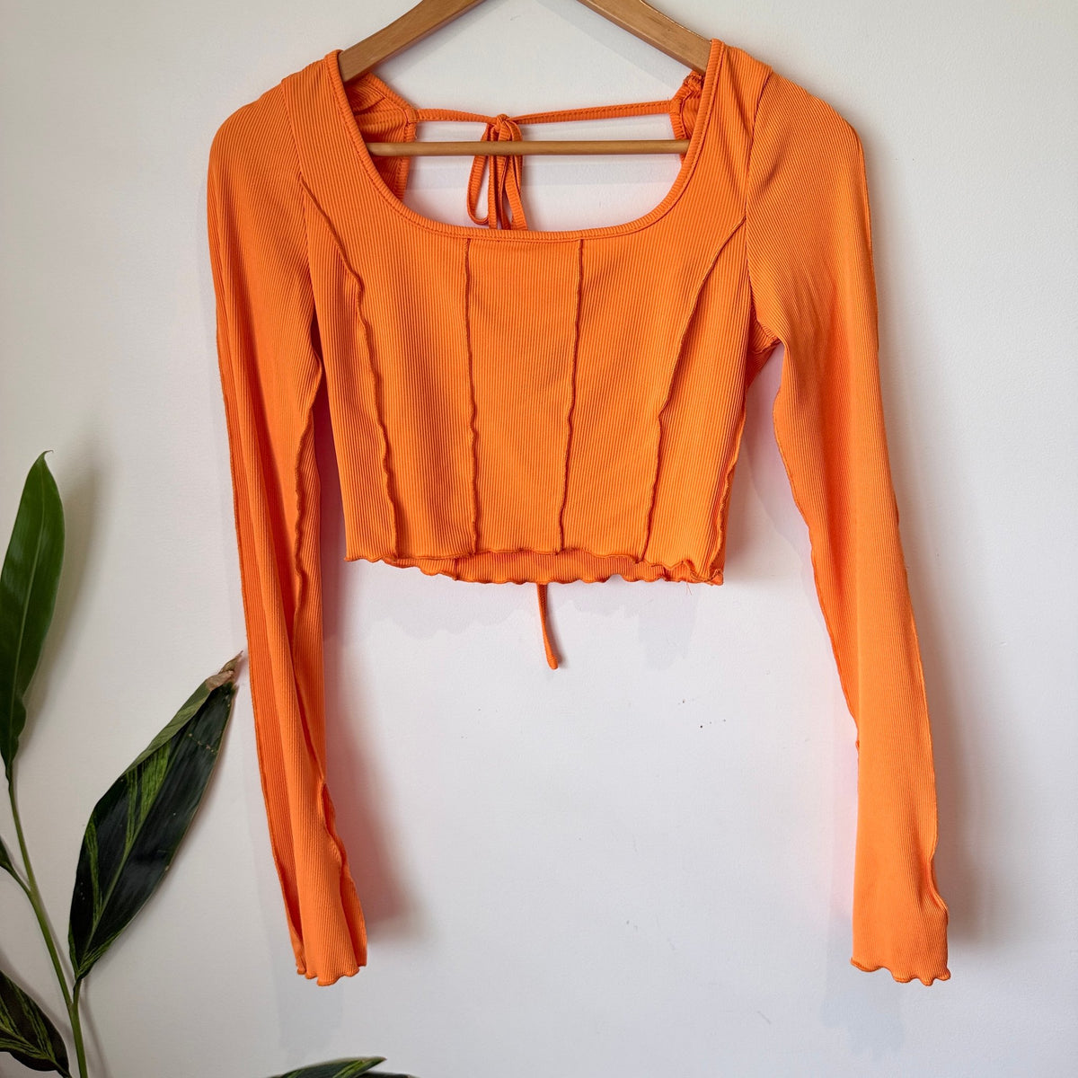 SHEIN Orange Rib Knit Tie Back Crop Top Size M