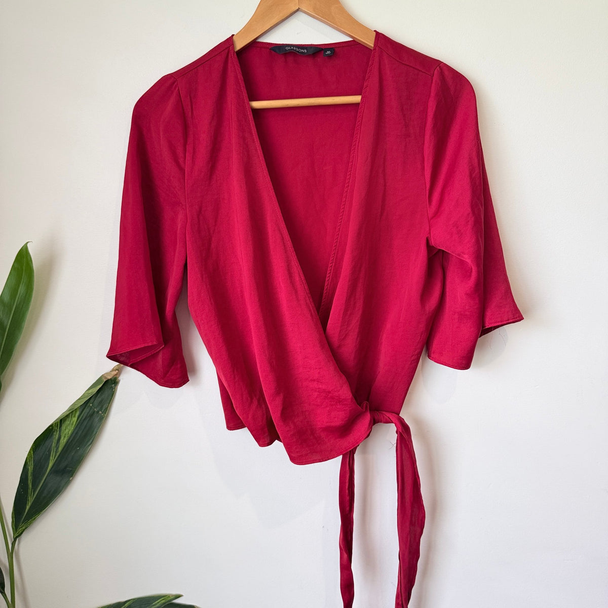 Glassons Red Satin Wrap Tie Top Size 10
