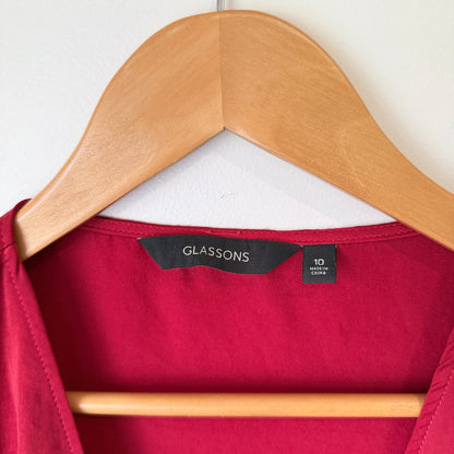 Glassons Red Satin Wrap Tie Top Size 10