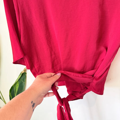 Glassons Red Satin Wrap Tie Top Size 10