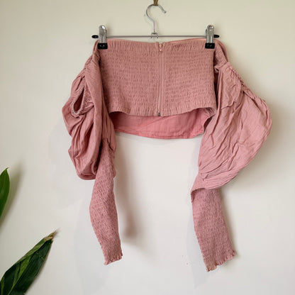 Dazie Dusty Pink Off Shoulder Puff Sleeve Crop Top Size 10