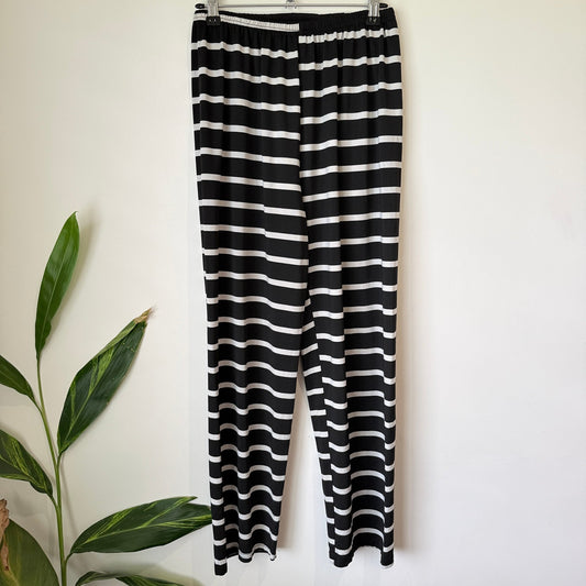 Black & White Stripe Elastic Waist Wide Leg Pants Size M | Waist 62cm