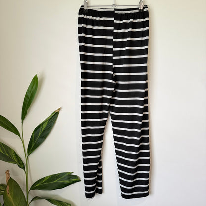 Black & White Stripe Elastic Waist Wide Leg Pants Size M | Waist 62cm