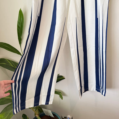 Right Tec White & Navy Stripe Wide Leg Pants Size 72cm Waist