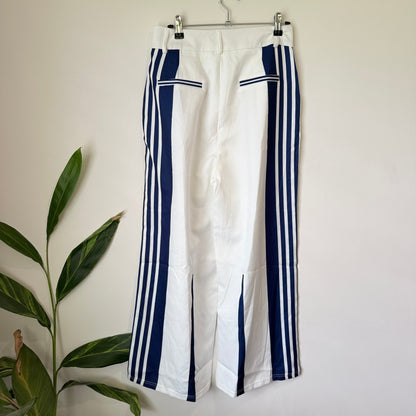 Right Tec White & Navy Stripe Wide Leg Pants Size 72cm Waist