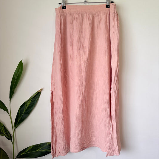 Atmos&Here Blush Cotton Gauze Midi Skirt with Side Splits Size 14