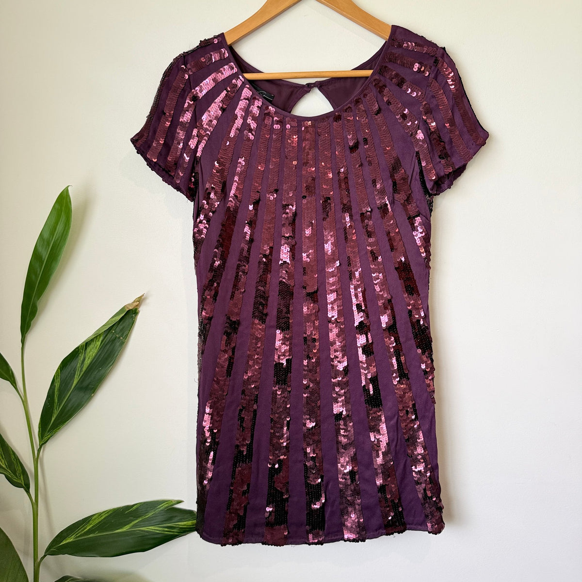 Mango Suit Plum Sequin Sunburst Shift Dress Size M