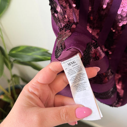 Mango Suit Plum Sequin Sunburst Shift Dress Size M