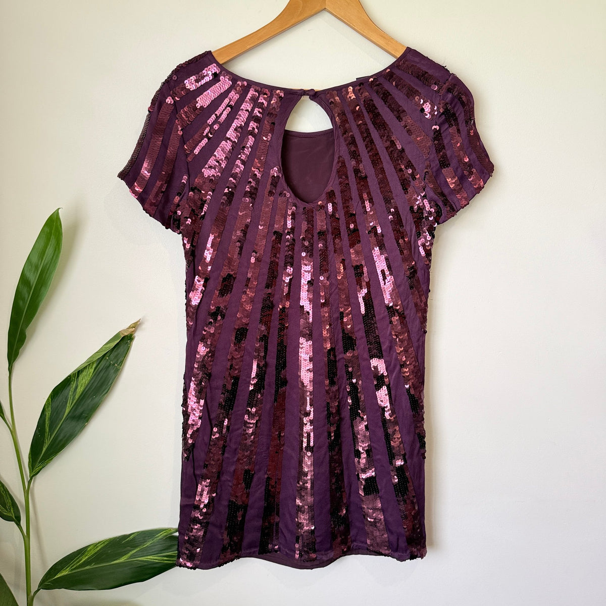 Mango Suit Plum Sequin Sunburst Shift Dress Size M