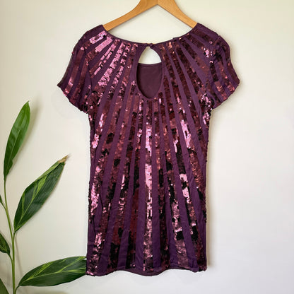 Mango Suit Plum Sequin Sunburst Shift Dress Size M