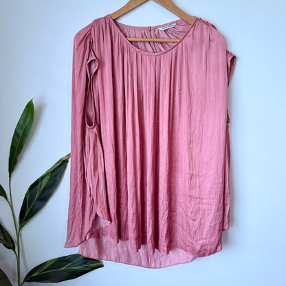Country Road Dusty Rose Satin Pleated Neck Top Size 16