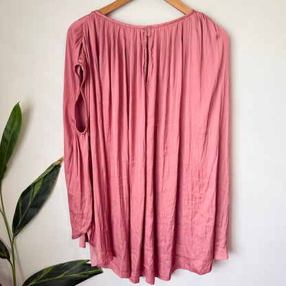 Country Road Dusty Rose Satin Pleated Neck Top Size 16