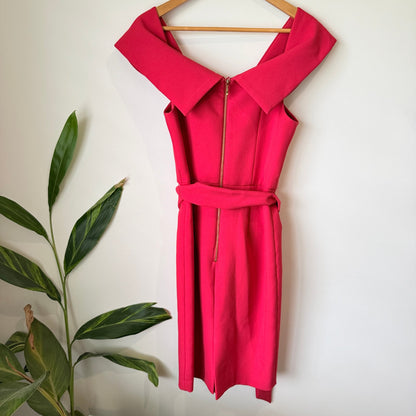 Forever New Raspberry Off Shoulder Collar Belted Dress Size 8
