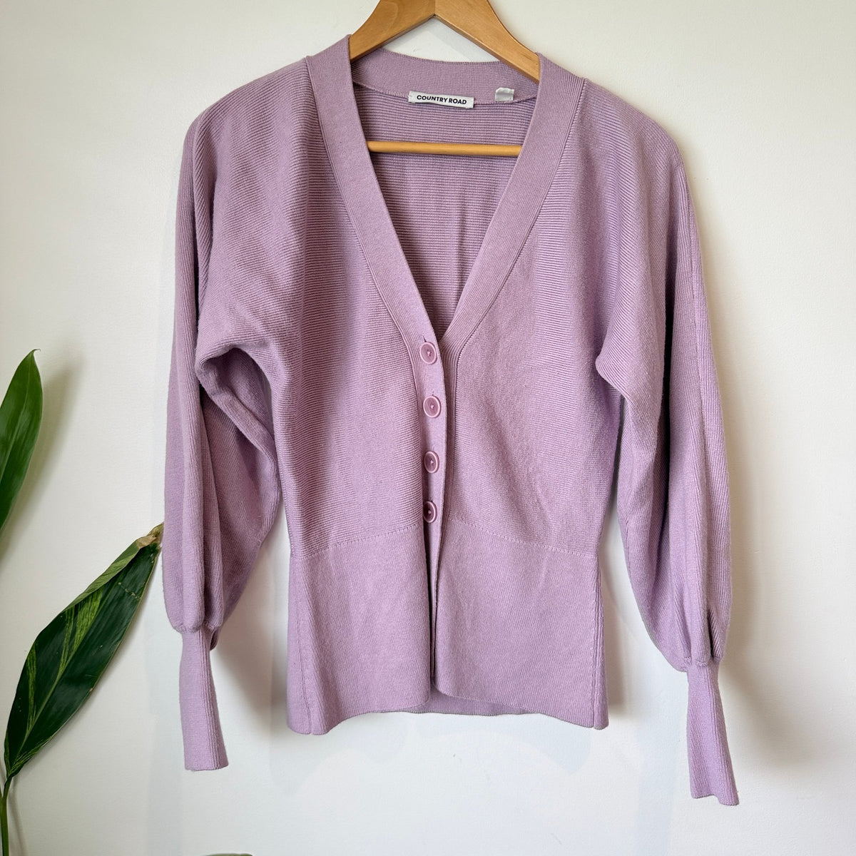 Country Road Lilac Rib Knit Balloon Sleeve Cardigan Size XS