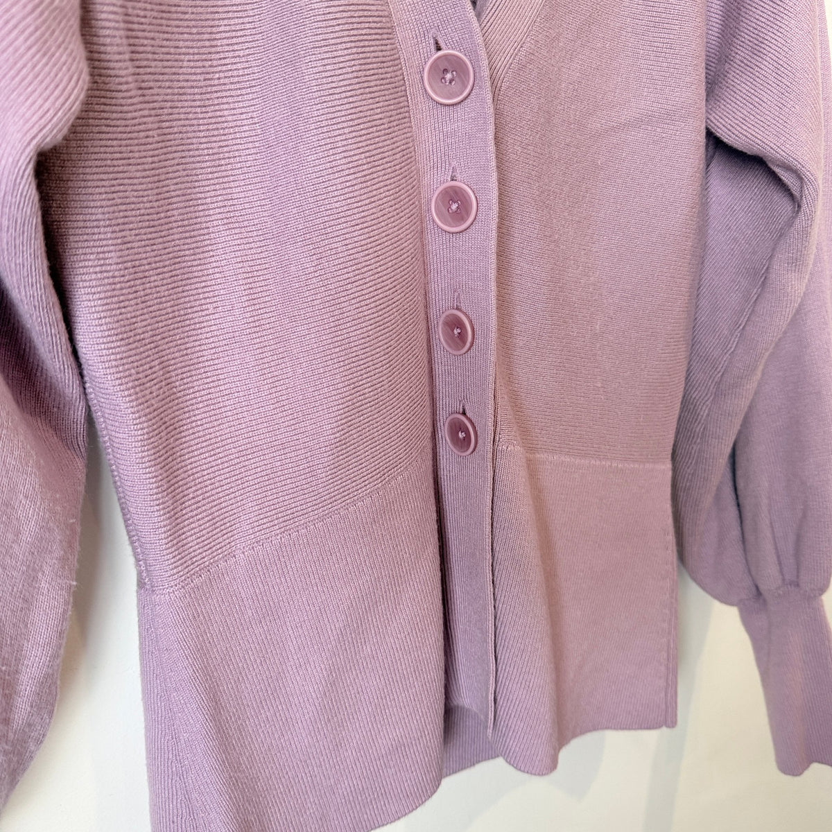 Country Road Lilac Rib Knit Balloon Sleeve Cardigan Size XS