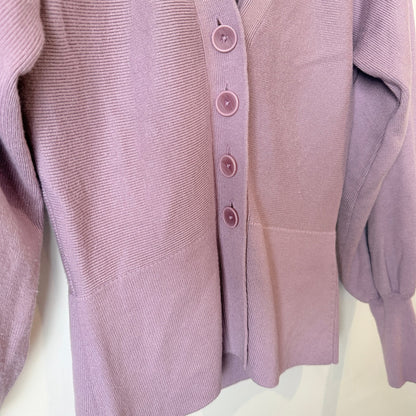 Country Road Lilac Rib Knit Balloon Sleeve Cardigan Size XS