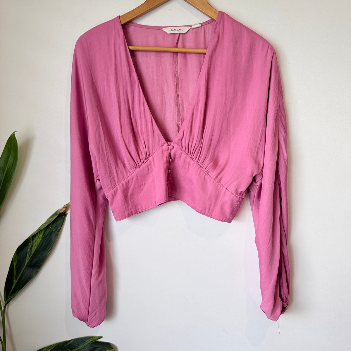 Glassons Pink Button Front Crop Blouse Size 12