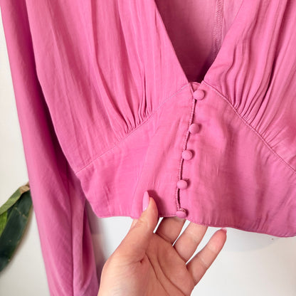 Glassons Pink Button Front Crop Blouse Size 12