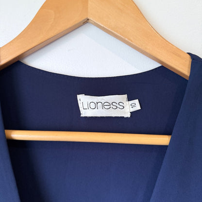 Lioness Navy Wrap Front Long Sleeve Ruffle Playsuit Size 10