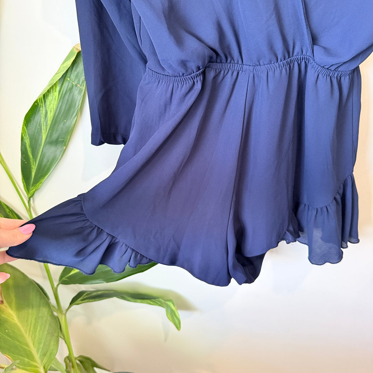 Lioness Navy Wrap Front Long Sleeve Ruffle Playsuit Size 10