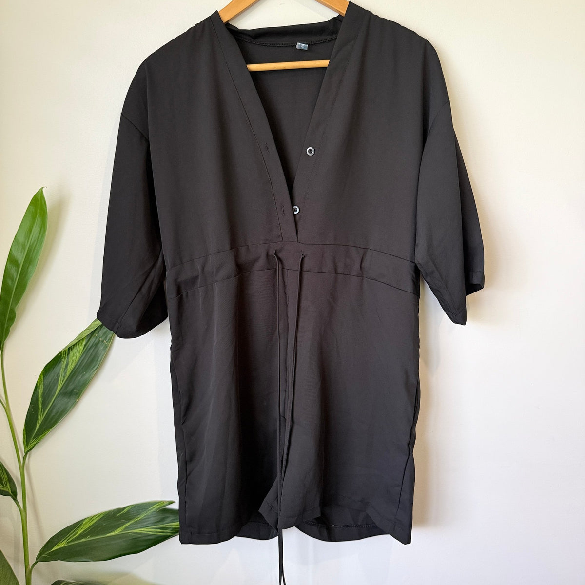 Black Drawstring Waist Short Sleeve Playsuit Size M | U/Arm to U/Arm 53cm